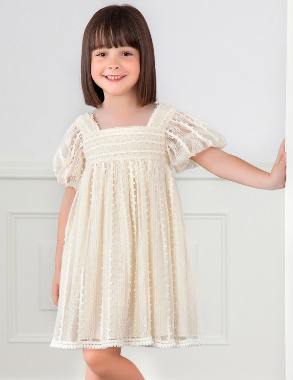 Girls Cream Dress with pattern Girls Cream Dress with pattern